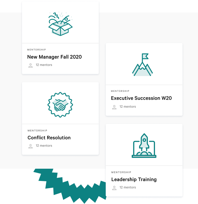 Product screenshot of Together's platform showing 4 different types of mentoring session templates available